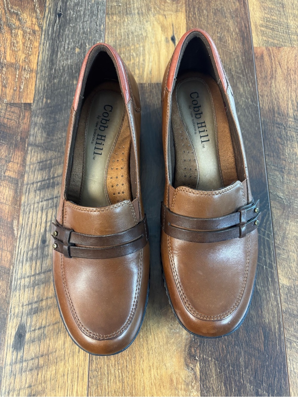 Cobb Hill by New Balance Deirdre Tan and Dark Brown Leather Slip-On Loafers 8.5